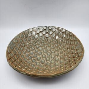 Vintage Bubble Dotted Virginia Pottery Bowl Trinket Dish Glazed Hand Made Signed